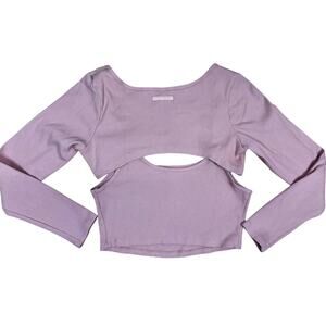 Victoria’s Secret Cut Out Crop Top Long Sleeve Ribbed Pink Lavender Size Large L